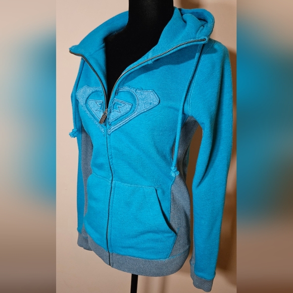 SOLD ROXY full zip misses teal blue grey sweatshirt hoodie 2000's Y2K surf - Picture 2 of 8